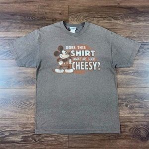 Walt Disney World Mickey Mouse Does This Shirt Make Me Look Cheesy? Brown Shirt